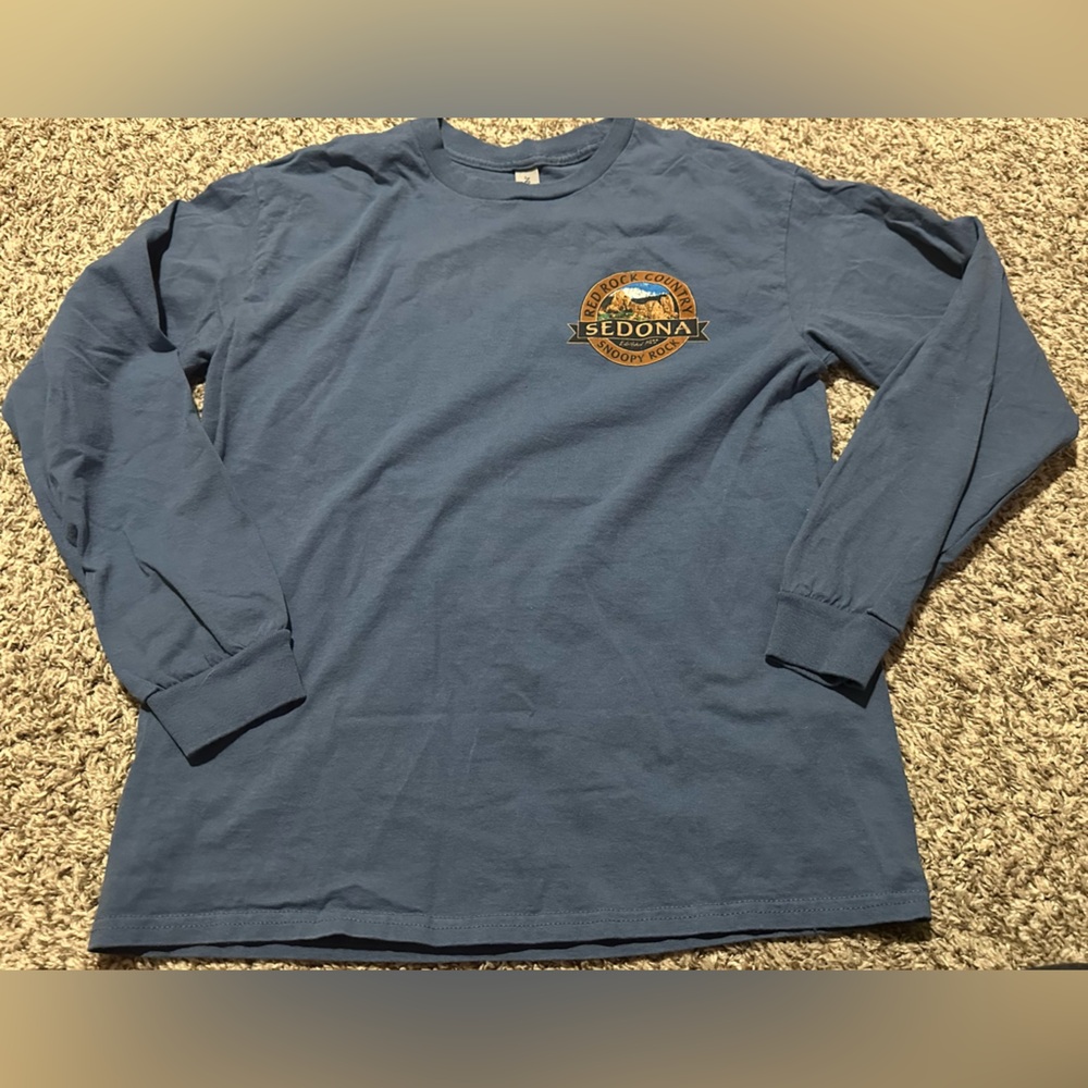 Gildan Blue Long Sleeve Tee with Sedona Graphic on Front and Back 100% Cotton